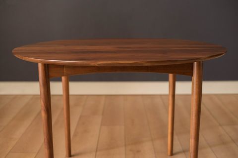 Mid-Century Modern Solid Walnut Round Extension Dining Table - Mid ... pertaining to Mid Century Dining Table With Round Edges